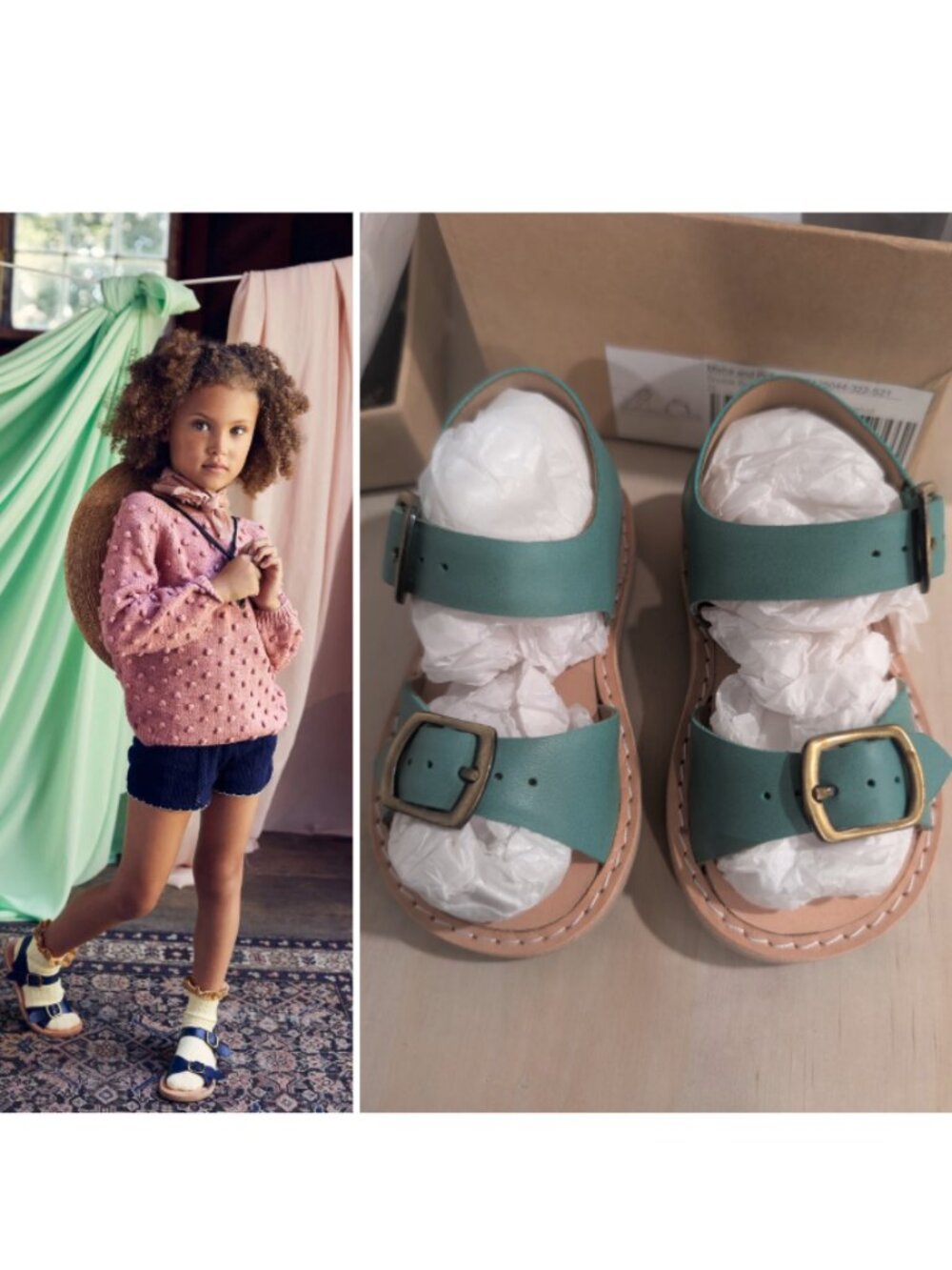 Misha & Puff | Leather Double Buckle Toddler Sandals In Peapod Green